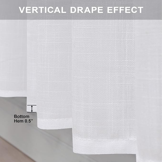 White Curtains 38 Inch Wide for Bedroom 2 Panels Back Tab Rod Pocket Semi Sheer - Image 8