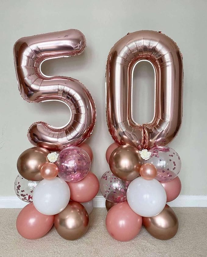 Rose Gold 50 Number Balloons, 40 Inch Giant Number 50 Balloons Foil Mylar - Image 7