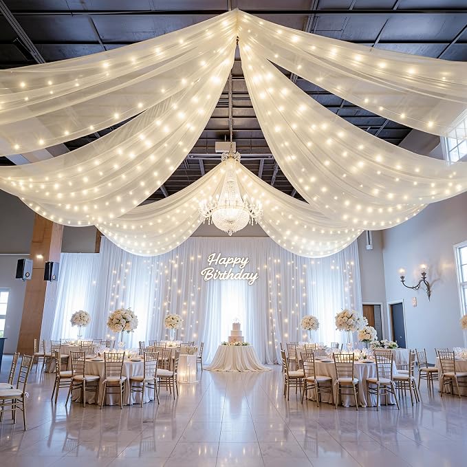 6 Panels Beige Ceiling Curtains - Image 5