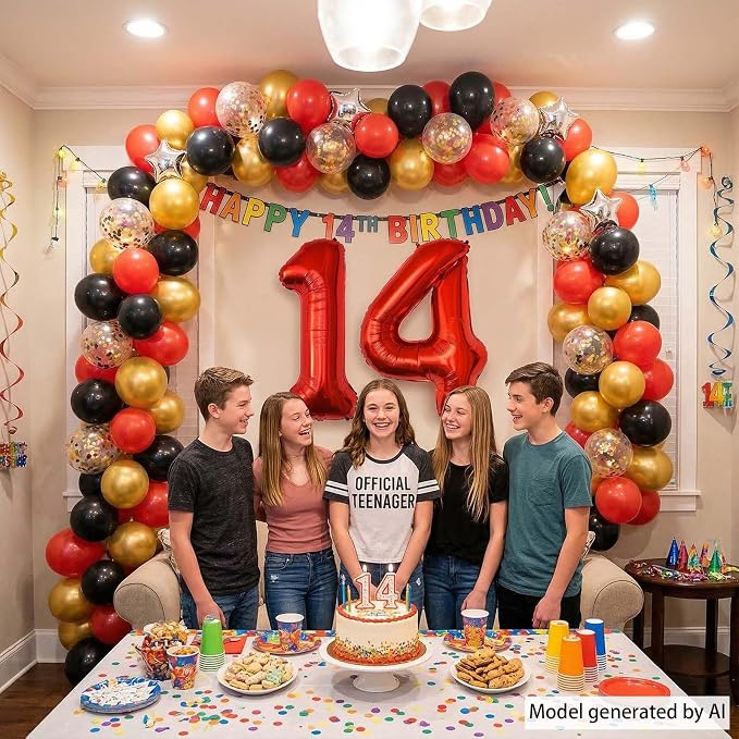 Red Number 14 Balloon 40 Inch, Foil Numeral - Image 6