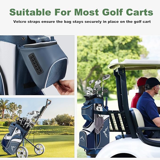 14-Way Golf Cart Bag with Full Length Divider, Premium PU Leather Golf Bag with Plush Top, Magnetic Pocket and Rain Cover for Men