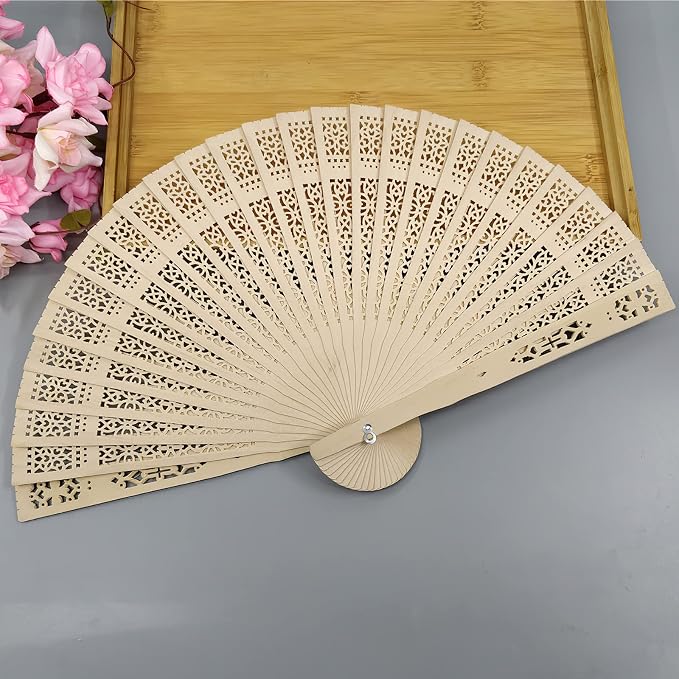 FEPITO 20 Pieces Wooden Handheld Paper Fan | Wooden Folding Fans - Image 4