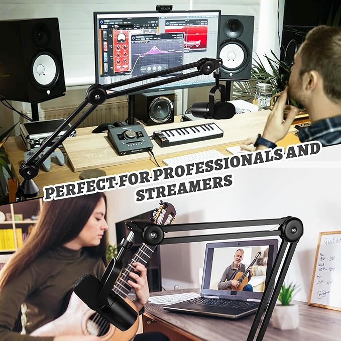 Mic Boom Arm – Heavy-Duty Microphone Stand with Desk Mount Clamp&Microphone Clip Ideal for Podcast & Gaming, Supports 4.4 lbs for Blue Yeti, FIFINE, HyperX, Shure & More