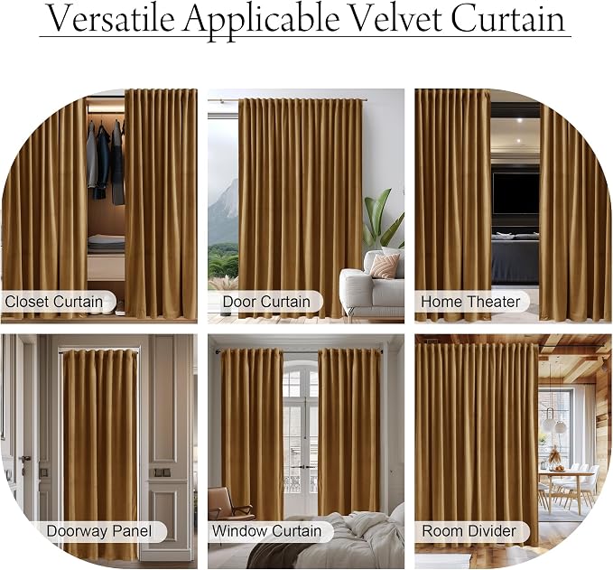 Gold Brown Velvet Curtains Extra Wide Super Soft Light Blocking Window Drapes - Image 5