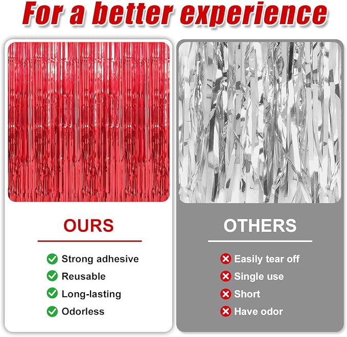 3 Pack 3.3 x 9.9 ft Red Foil Fringe Curtains Streamers Party Decorations | Foil - Image 3