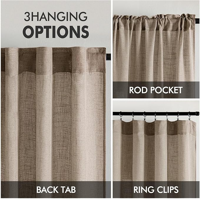 MIULEE Taupe Grey Linen Curtains 52x96 Inches Long 2 Panels - Image 3
