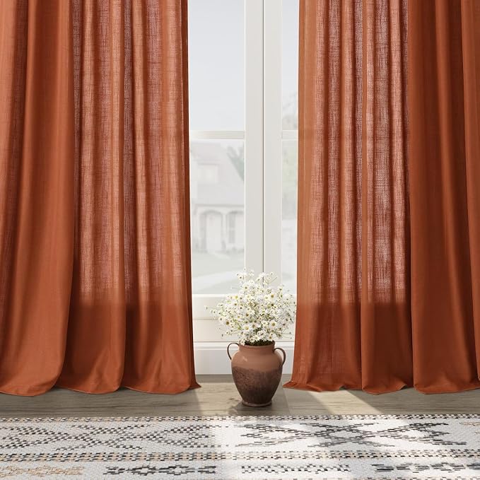 Extra Wide Linen Curtains for Living Room 90 Inches Long Terracotta Light - Image 5