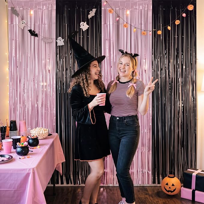 Frienda 4pcs Pink and Black Party Decorations 6.6ft Fringe Curtains Decorations - Image 5