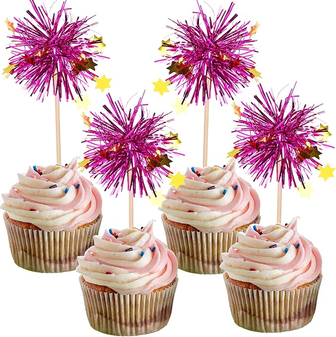 30 PCS Foil Firework Cupcake Toppers Happy Birthday Star Cupcake Picks Sparkle by ZHUOWEISM