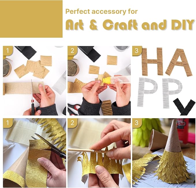 PartyWoo Gold Metallic Gold Crepe Paper Streamers 6pcs 492 FT | Wedding - Image 4