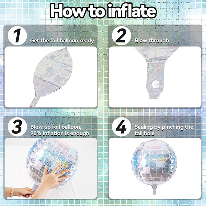 6pcs 22 Inch Iridescent Disco Ball Balloons, Iridescent Big Disco Balloons - Image 9