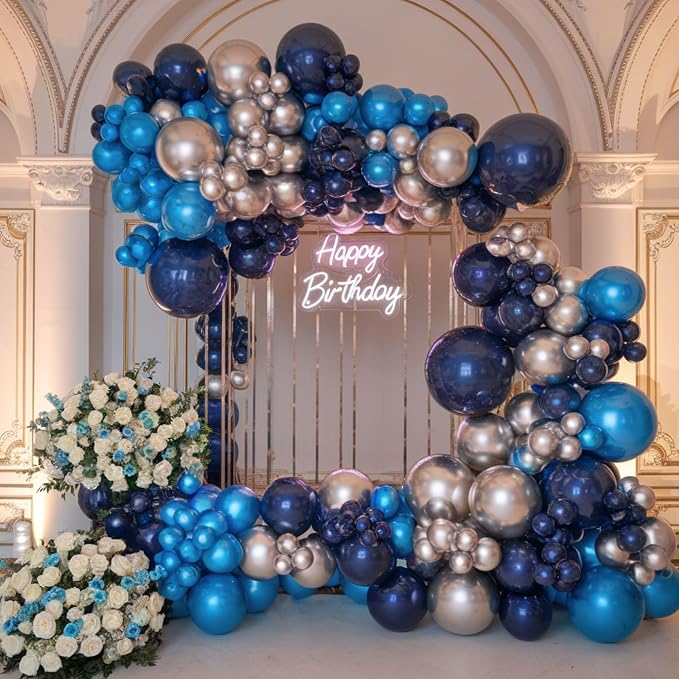 Blue and Silver Balloons, 12 Inch Navy Blue Balloons, Pearl Blue Metallic - Image 6