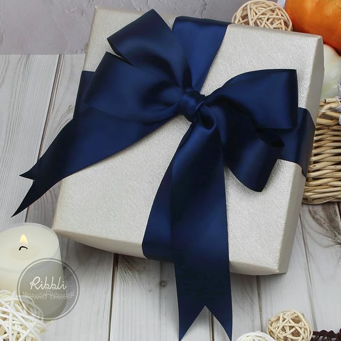 Ribbli Navy Double Faced Satin Ribbon, 1-1/2” x Continuous 25 Yards, Use - Image 3