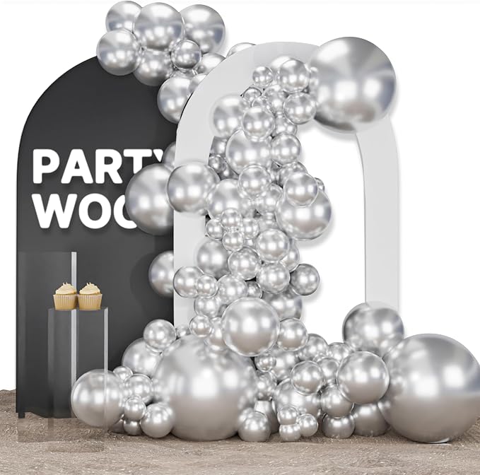 PartyWoo Silver Balloons 123pcs Different Sizes of 18 12 10 5 Inch | Balloons by PartyWoo