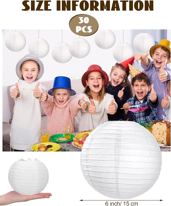 Treela 30 Pack White Chinese Japanese Paper Lanterns Decorative Hanging Round - Image 2
