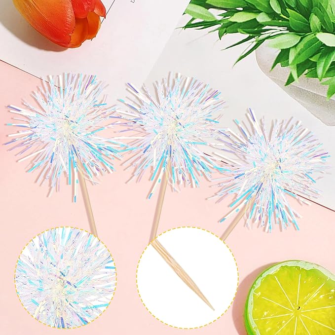 30 PCS Foil Firework Cupcake Toppers Happy Birthday Cupcake Toppers Sparkle - Image 3