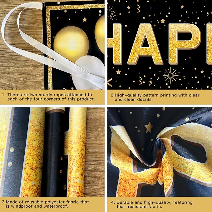 Retirement Party Decorations, Large Black and Gold Happy Retirement Banner - Image 6