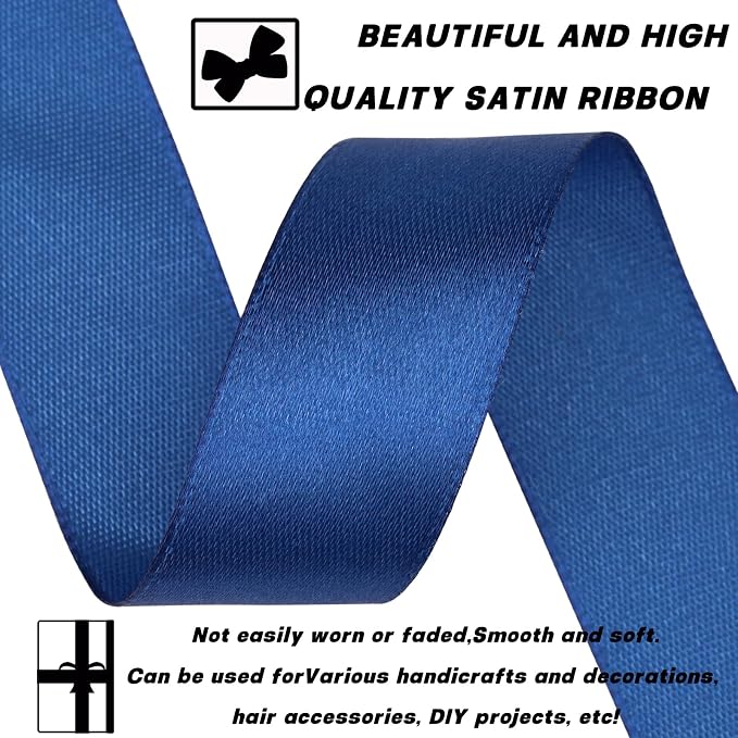 7/8 Inch 60 Yards Deep Blue Satin Craft Ribbon-Single Face Polyester Ribbon - Image 3