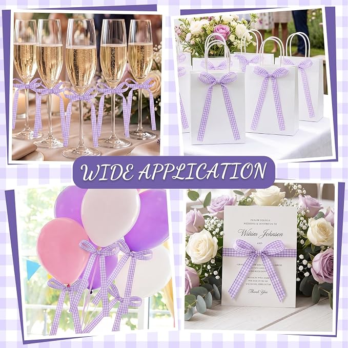 30 Pack Bow Cake Toppers Purple Gingham Ribbon Bows - Image 7
