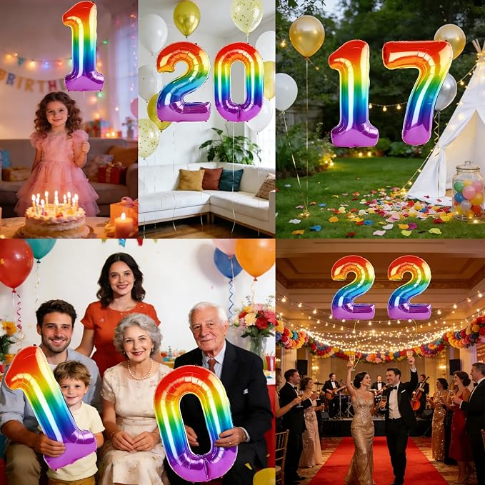 40 Inch Number 17 Balloons for 17th Birthday Party Decorations, 0-100 Rainbow - Image 7