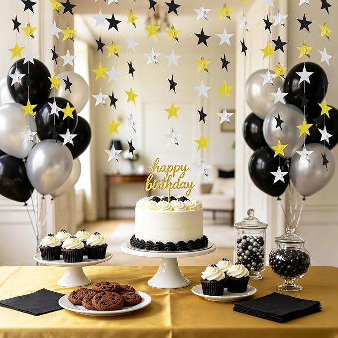 BEISHIDA Black Gold Silver Star Garland Decor Twinkle Paper Star Streamers - Image 5