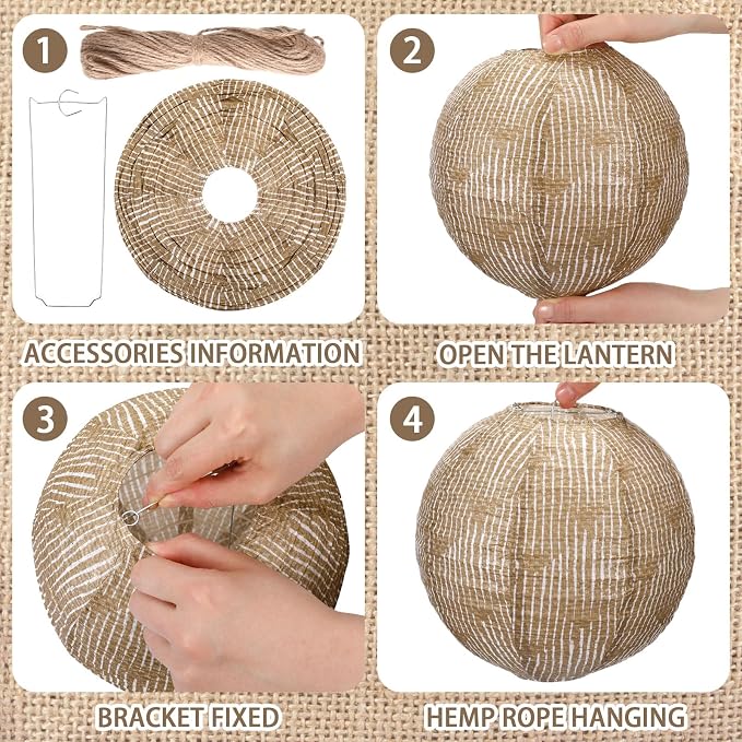 Rossesay 12 Pcs Burlap Hanging Paper Lantern 8 Inch Back to School Party - Image 5