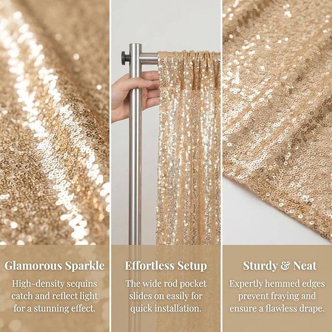 ShinyBeauty Light Gold Sequin Backdrop 8x10ft, - Image 4