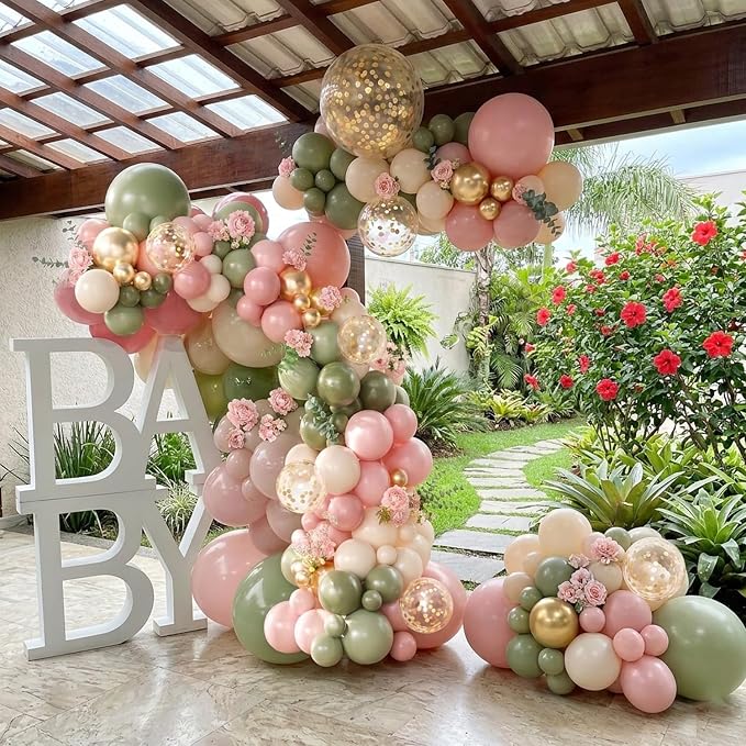 Sage Green and Pink Balloons Arch Kit - Image 6