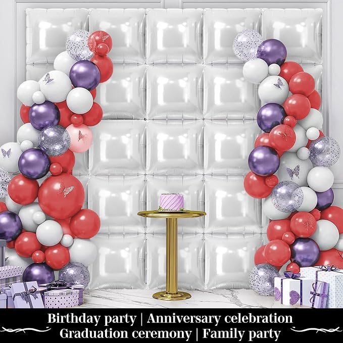White Square Foil Balloons 25 Pcs Metallic White Balloons Wall Backdrop - Image 5