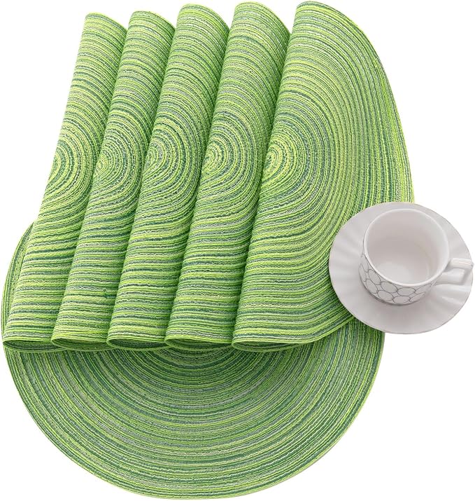 SHACOS Round Placemats Set of 8 Washable 15 inch Round Table Mats Braided Non - Image 2
