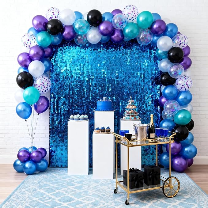 Blue Purple Black Galaxy Balloons, Metallic Blue Purple Teal Confetti Space - Image 2