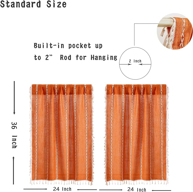RoomTalks Fall Color Boho Farmhouse Kitchen Curtains 36 Inch Length French - Image 3