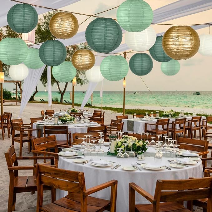 Paper Lanterns Party Decorations, 4-12 Inch | Dark Green, graduation, bridal - Image 4