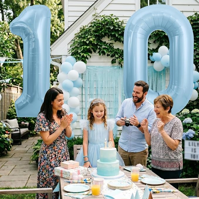 TONIFUL 40 Inch Pastel Blue Number 10 Foil Balloons Large Mylar Foil Digital 10 - Image 6