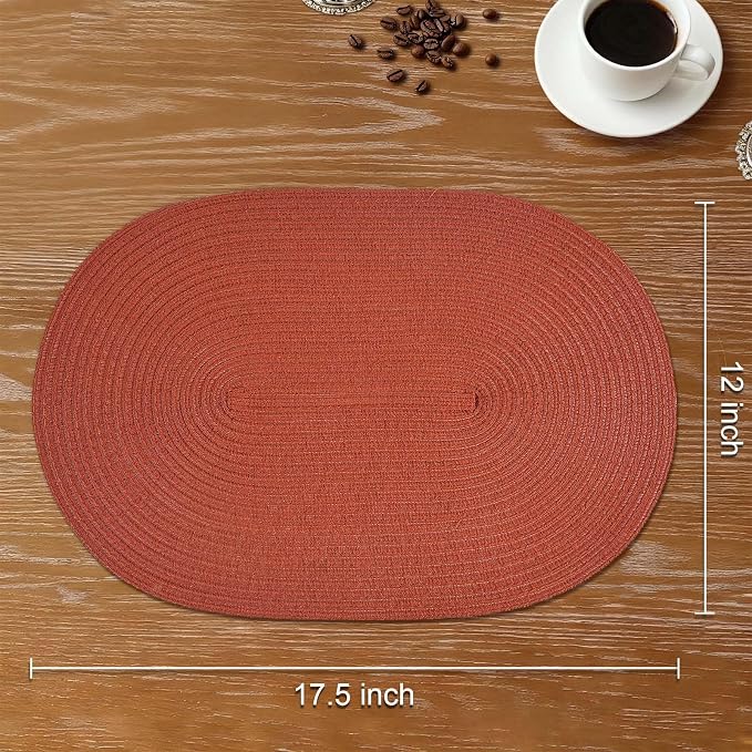 Placemats Set of 4, Woven Oval Braided Dining Table Mats | 12 x 17.5 Inch Size - Image 2
