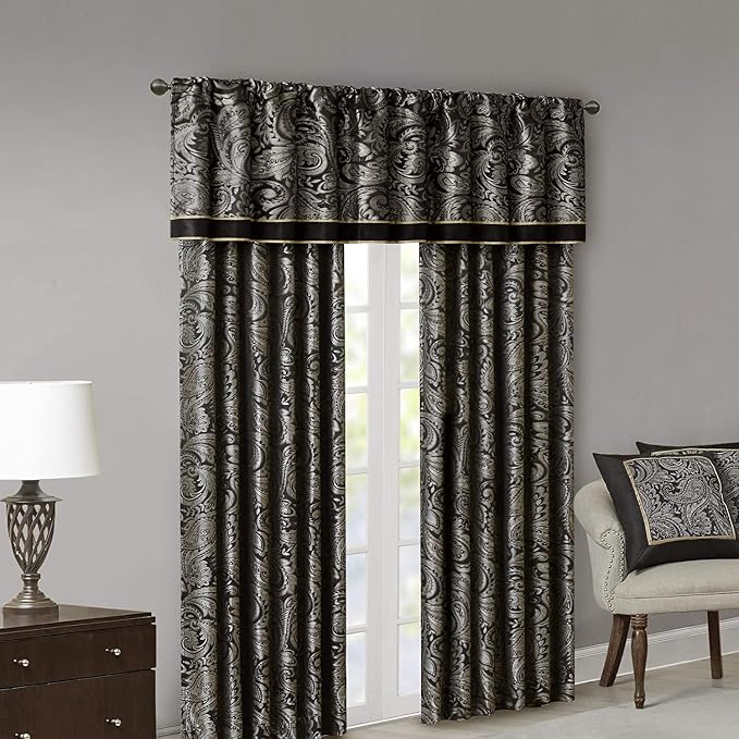 Madison Park Aubrey 2 Panel Curtain Faux Silk Paisley Jacquard, Rod Pocket - Image 10