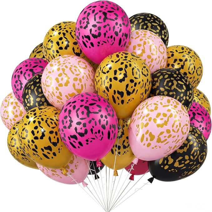 Gejoy 36 Pcs Black Rose Red Pink Gold Cheetah Balloons Leopard Print Balloons by Unknown