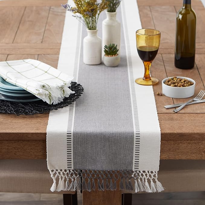 DII Dobby Stripe Table Runner, 13x108 Cool Gray & Cream Background | Woven - Image 6