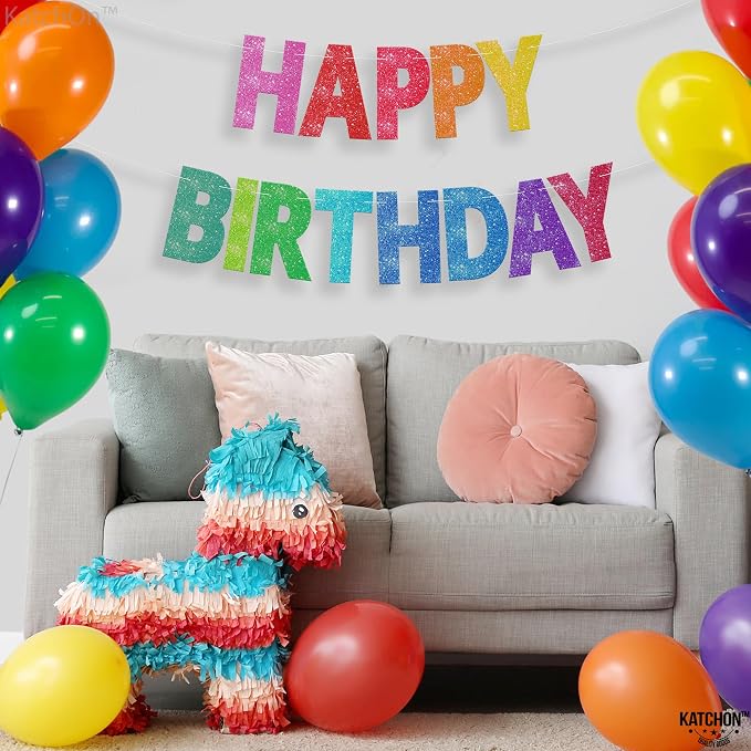 KatchOn Glitter Rainbow Happy Birthday Banner Birthday Decorations 10 Ft | - Image 6