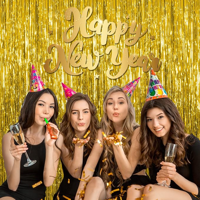 5 Pack Gold Fringe Curtain Backdrop Tinsel Streamers Birthday Party Decorations - Image 4
