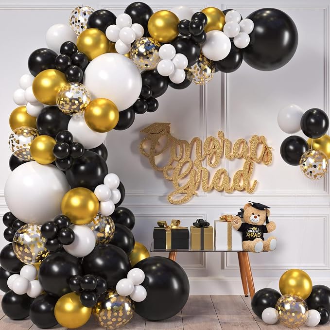 CANREVEL 50pcs 12 Inches Black Gold Confetti Balloons Kit, Metallic Gold and - Image 3
