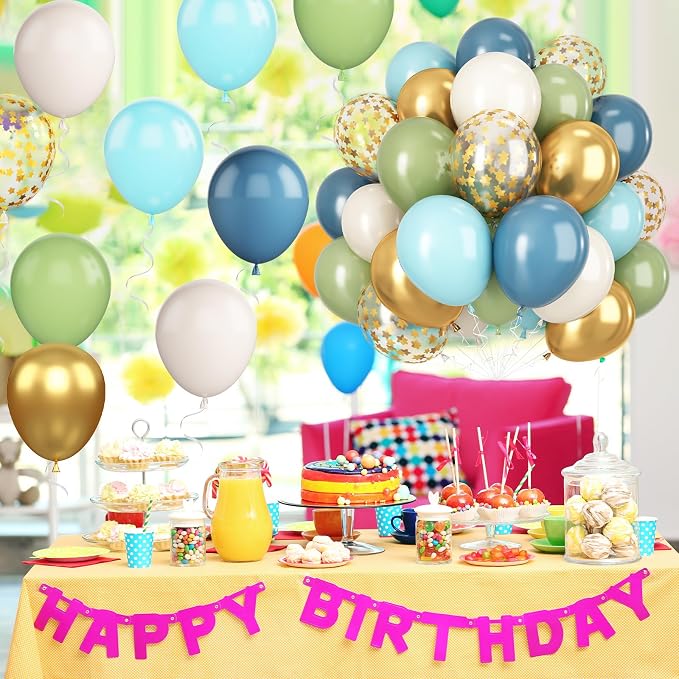 Green Blue Gold Balloons, 12 Inch Dusty Blue and Sage Green Balloons Set - Image 6