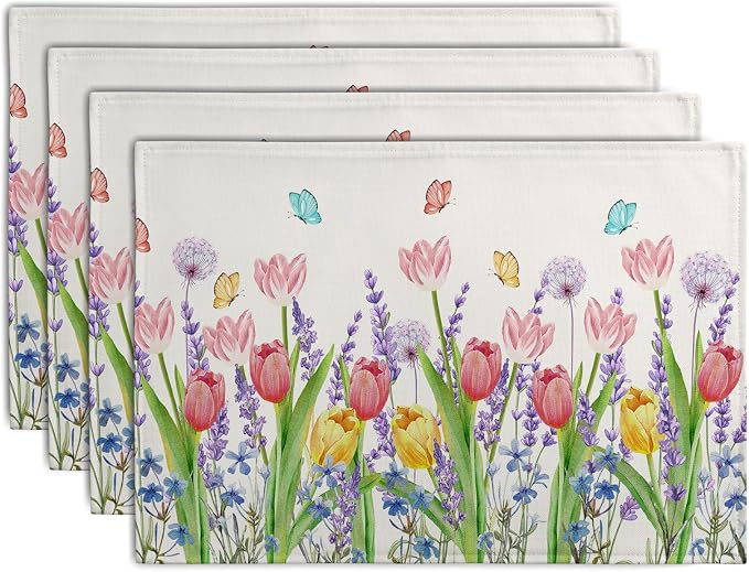 Tulip Placemats Set of 4 Spring Summer Flowers Tulips Lavender Place Mats by Wnoesat