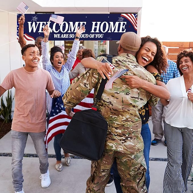 Welcome Home Banner White and Blue Homecoming Backdrop - Image 5