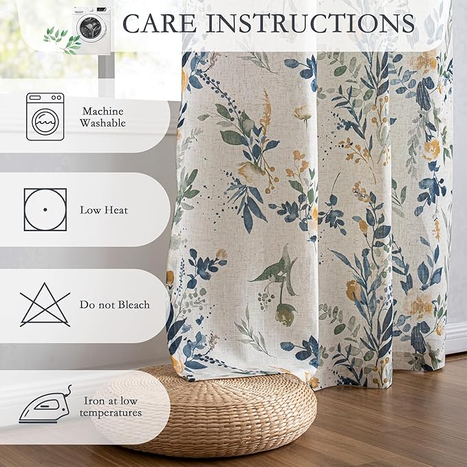 MYSKY HOME Floral Linen Curtains 72 inch Length 2 Panels Set - Image 6