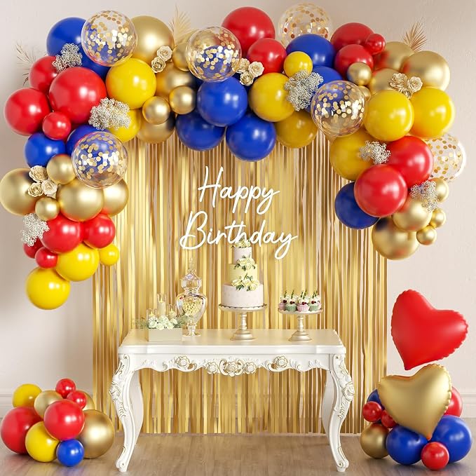 157Pcs Red Blue Yellow Gold Balloons Garland Arch Kit by MEBAY