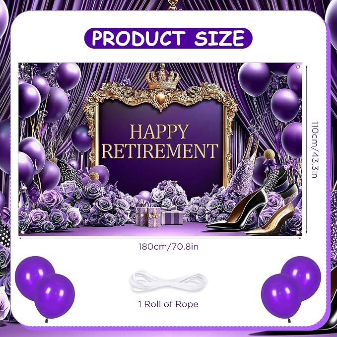 Purple Happy Retirement Banner 70.8 x 43.3 Inch Large Purple Retirement - Image 4