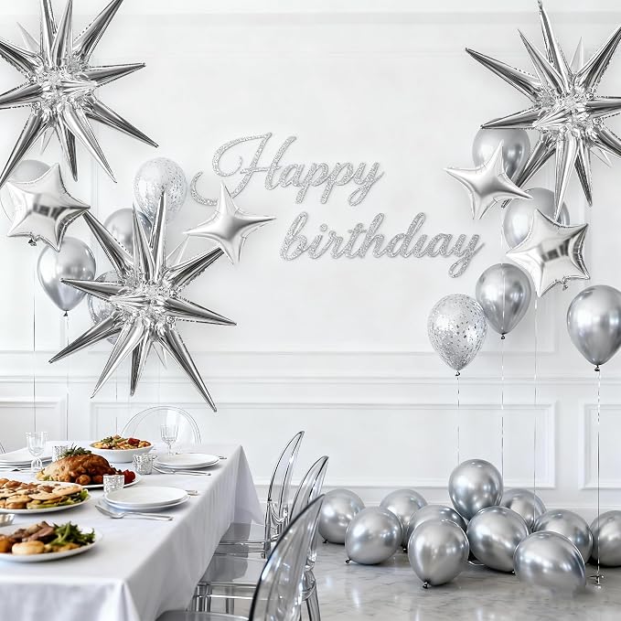 TONIFUL 22Inch 15Pcs Silver Large Explosion Star Mylar Balloons and 10Inch Four - Image 4