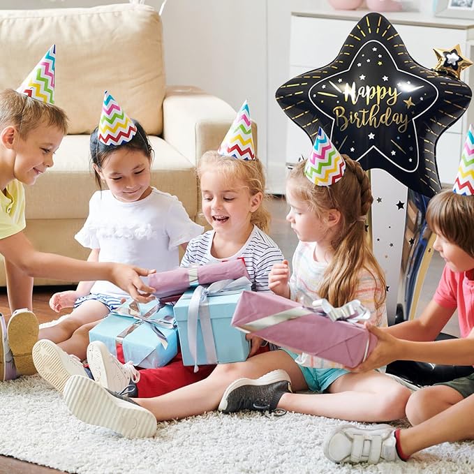 59" Black & Gold Standing Star Happy Birthday Foil Balloon | giant black gold - Image 5