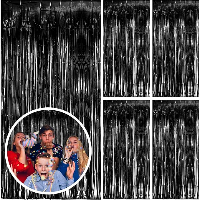 5 Pack Black Party Streamers Backdrop Tinsel Foil Fringe Curtains Halloween & by BOMSI